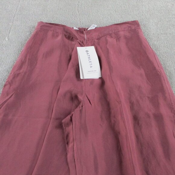 NWT Athleta Calm Cool Pants Med Tawny Rose Sleep Satin Silk Loungewear Wide Leg - Picture 3 of 14